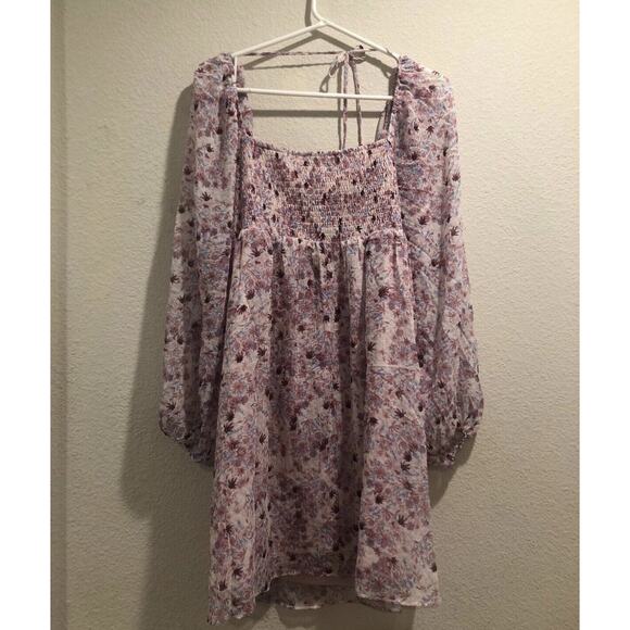 Lucy Paris NWT Pink Maeve Floral Long Sleeve Tie Back Mini Dress Size M - Picture 3 of 6